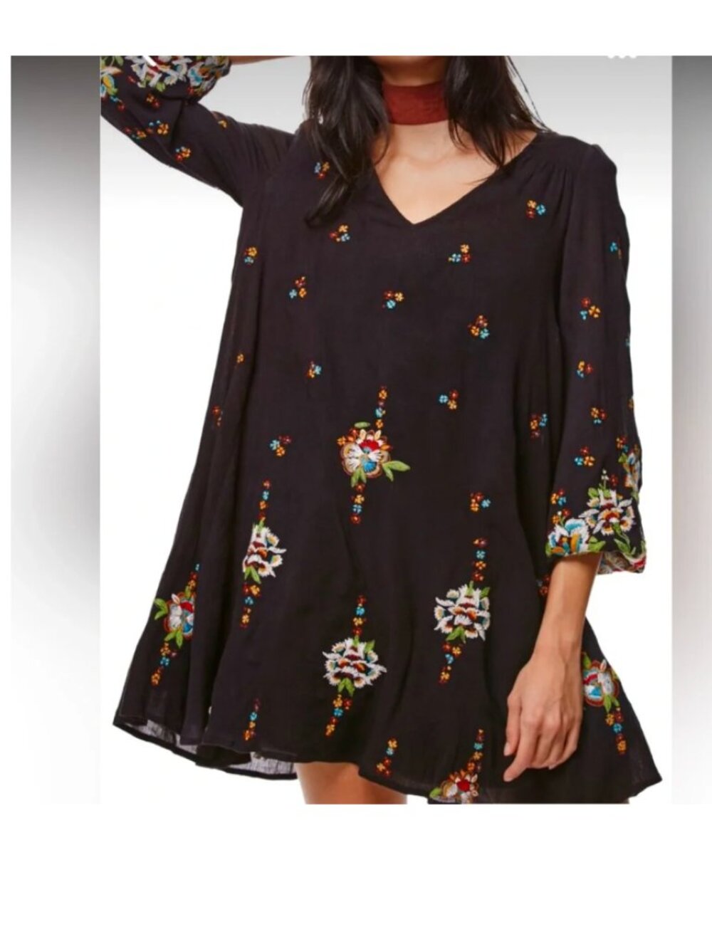 Free People Oxford Embroidered Shift Mini Dress size S